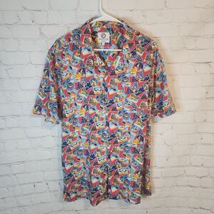 Resolution Vibrant Multicolor Men's Hawaiian Shirt, Size Large